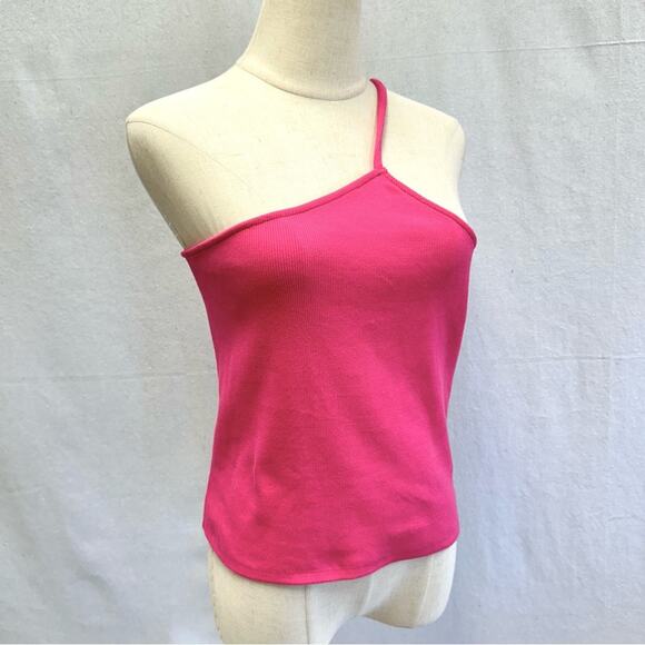 Anthropologie Asymmetrical One Strap Ribbed Tank Top Size Small Barbiecore - Picture 5 of 13